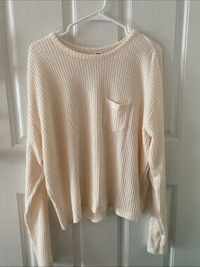 Old Navy Cream Waffle-Knit Scoop Neck Sweater